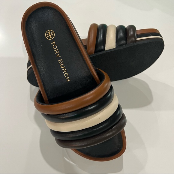 Tory Burch Quilted Platform Sandals Mocha Brown/New Porcelain Brand New w Box - Picture 4 of 7